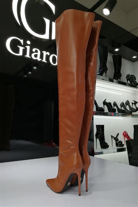 Giaro Overknee Zazu Stiefel Crotch Brown Boots High Heels Hoge Leren