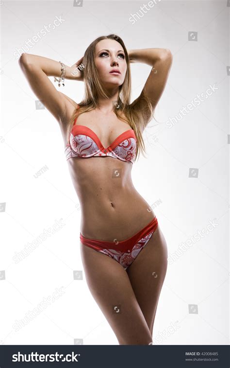 Sexy Woman Red Lingerie On White Stock Photo 42008485 Shutterstock