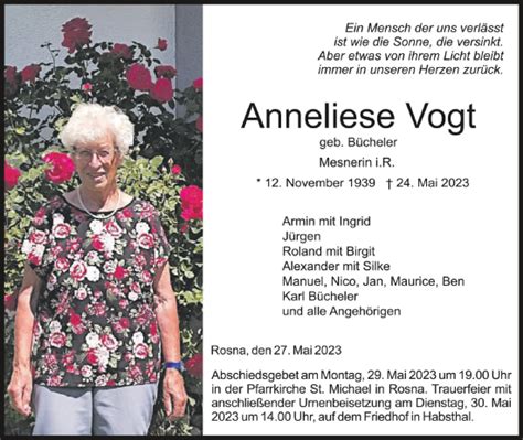 Traueranzeigen Von Anneliese Vogt Schwaebische De Trauerportal