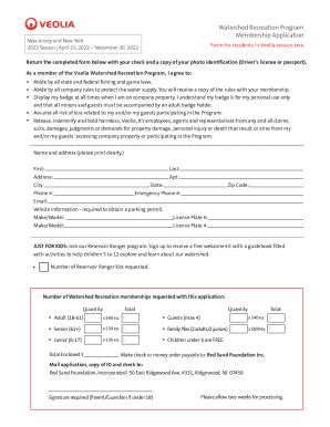 Fillable Online Watershed Recreation Application Pdf Form Fax Email