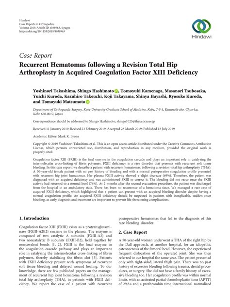 Pdf Recurrent Hematomas Following A Revision Total Hip Arthroplasty In Acquired Coagulation