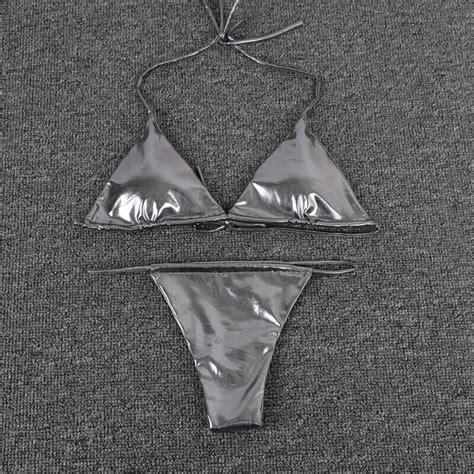 Peachtan Sexy Extreme Micro Bikini Solid Bathing Suit Triangle Swimsuit Push Up String Bandage