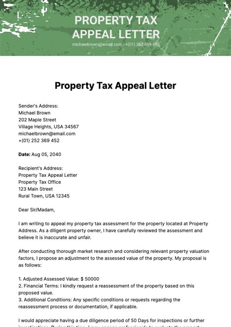 Free Real Estate Property Tax Appeal Letter Template to Edit Online