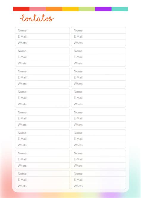 Planner Listras Coloridas Contatos Fazendo A Nossa Festa