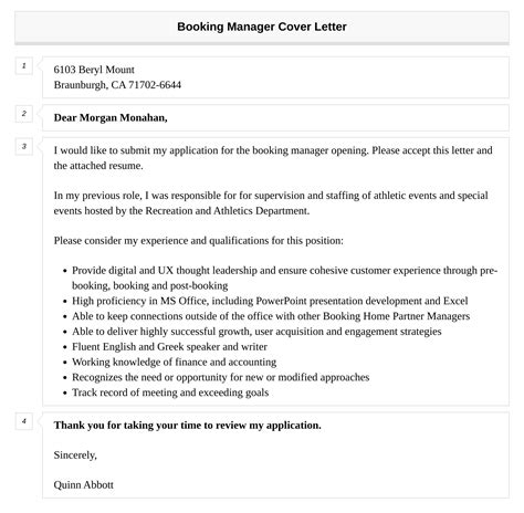 Booking Manager Cover Letter Velvet Jobs