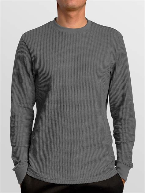 Mens Waffle Thermal Sweatshirts Casual Long Sleeve Shirts Grey