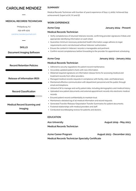 Medical Records Technician Resume Examples And Templates