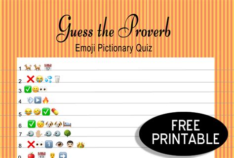 Free Printable Guess The Proverb Emoji Pictionary Quiz