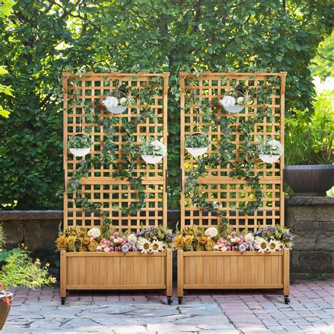 Outdoor Trellis With Planter Boxes Costway 48 In H X 11 In W Brown