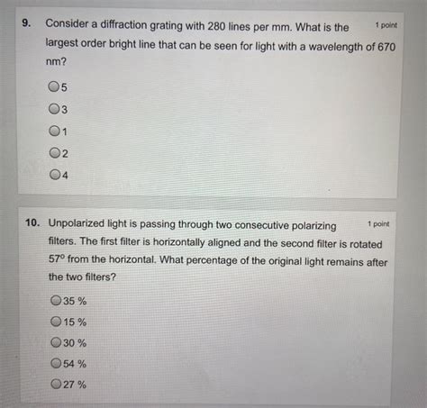 Solved 9. Consider a diffraction grating with 280 lines per | Chegg.com