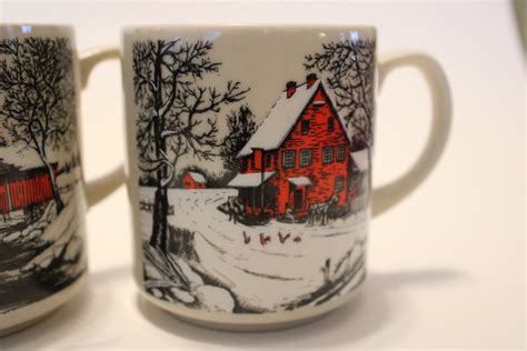 Set Of Three Vintage Japan Coffee Cups With Winterchristmas Etsy