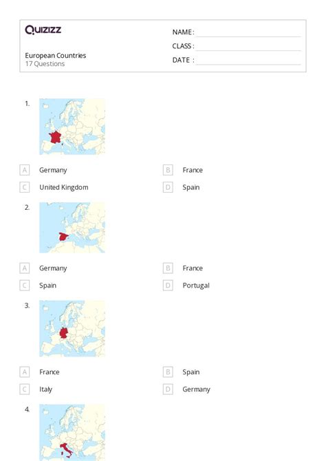 Countries In Europe Worksheets For Th Grade On Quizizz Free