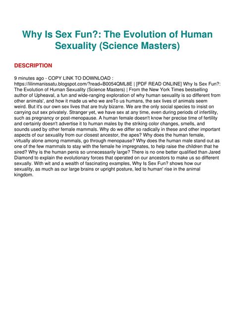 PPT PDF READ ONLINE Why Is Sex Fun The Evolution Of Human Sexuality Science Mas