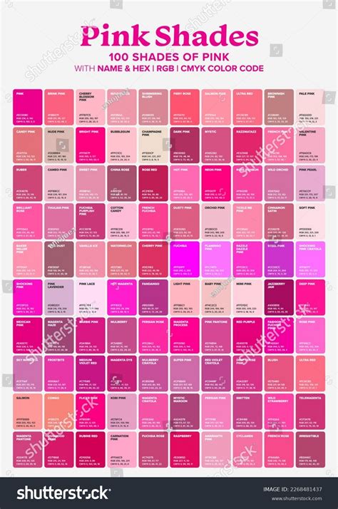 Different Shades Of Pink Color Chart