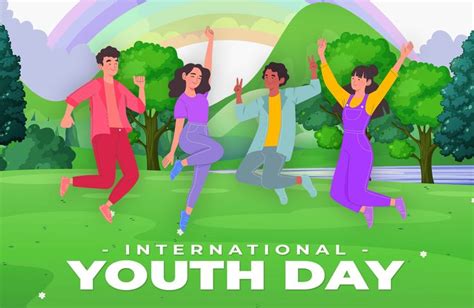 People Jumping In The Air With Their Arms Up And Hands Raised Celebrating International Youth Day