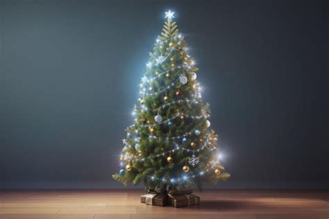 Árbol de navidad mágico realista con caja de regalo Foto Premium