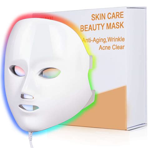 LED Face Mask Light Therapy, NEWKEY LED Facial Skin Care Mask, 7 Colors ...