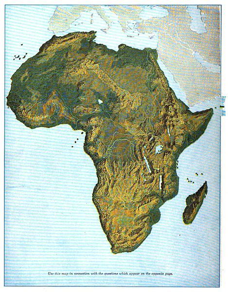 Relief Map of Africa, from Maury's New Elements of Geography for Primary and Intermediate ...