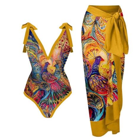 Maillot de Bain femme Bohème bikini Nouvelle Mode Glamour Elegant Imprime Y16 Jaune 2