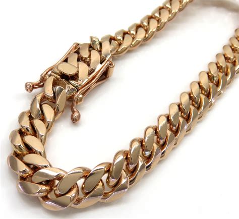 14k Rose Gold Solid Miami Link Bracelet 850 Inches 840mm