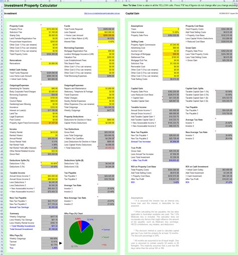 investment spreadsheet   investment property calculator