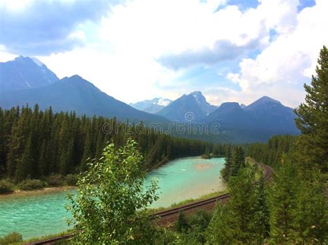 Breathtaking View Of Canadian Rockies In Jasper National Park Stock