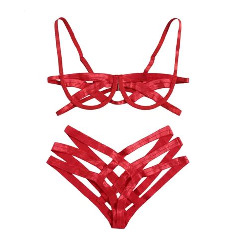 Women Sheer Mesh Lingerie Bra Set See Through Babydoll Thong Underwear