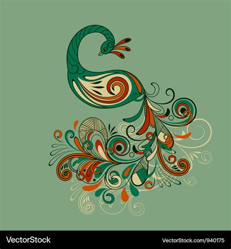 Stylized Peacock With Detailed Tail Royalty Free Vector