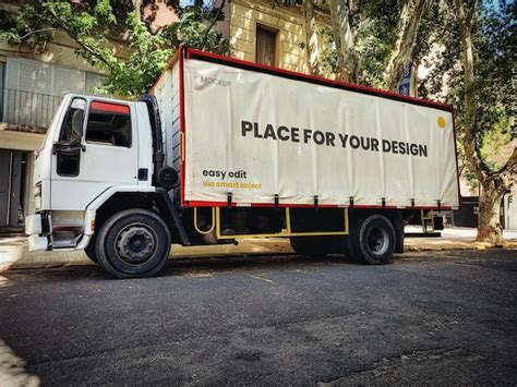 Premium Psd Truck In City Horizontal Canvas Mockup 02