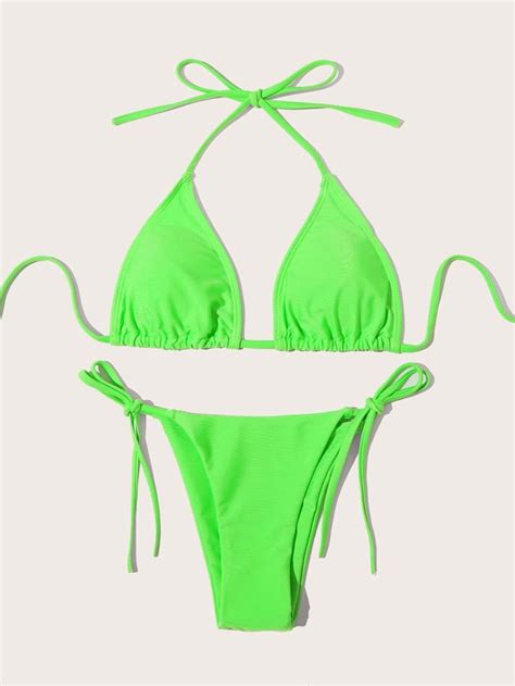 Is That The New Neon Green Triangle Tie Side Bikini Swimsuit Romwe Usa