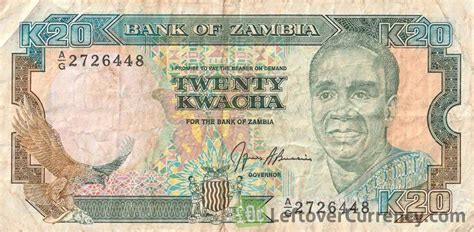 20 Zambian Kwacha Banknote Kenneth Kaunda 1989 Exchange For Cash