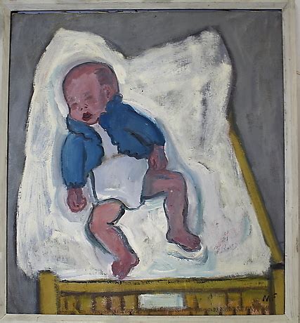 Mollie Faustman Oil On Canvas Sleeping Baby Signed Mf Art