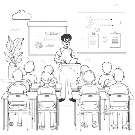 Premium Vector Outline Illustration For Positive Classroom For Teach
