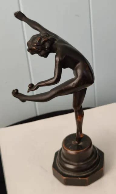 BRONZE CLAD NUDE Woman Juggling Balls Figurine Statue Art Deco PicClick UK