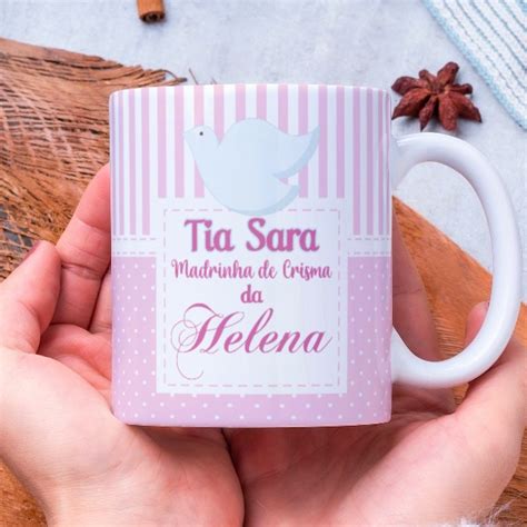 Caneca Porcelana Madrinha De Crisma Personalizada Nome Da Dinda E