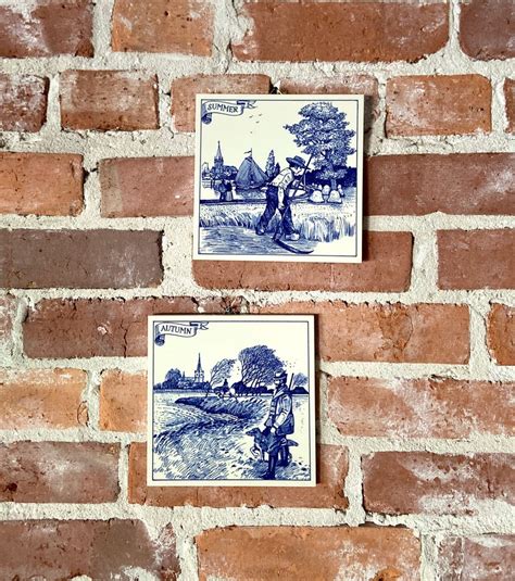 Vintage Delft Blue Tiles Dutch Ceramic Handmade Tiles Etsy