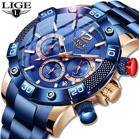 LIGE 2021 New Fashion Blue Mens Watches Top Brand Luxury Clock Sports