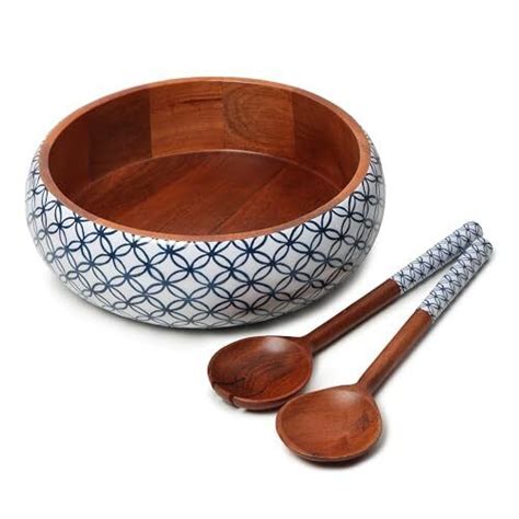 Extra Large Wooden Salad Bowl With 2 Servers 12x4 Inches 4 5 Blue