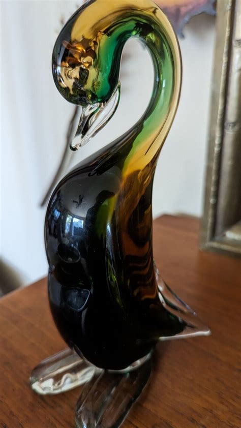 Alfredo Barbini Murano Glass Duck Green And Gold 8 Tall Ebay