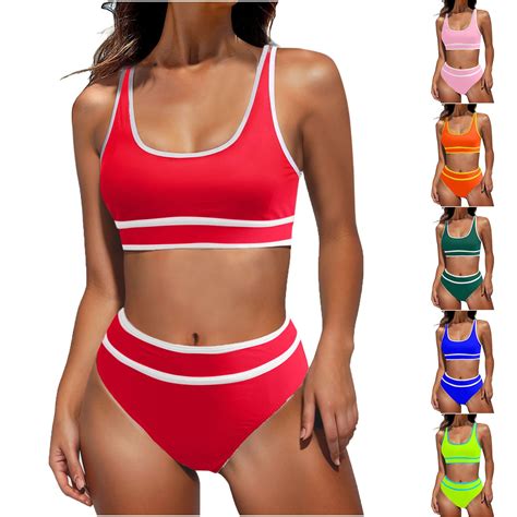 Elainilye Fashion Swim Suits For Women Two Piece Bikini Set Sexy Solid Swimwear Bra And