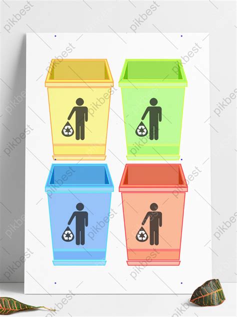 Environmental Protection Four Color Trash Can PNG Images PSD Free