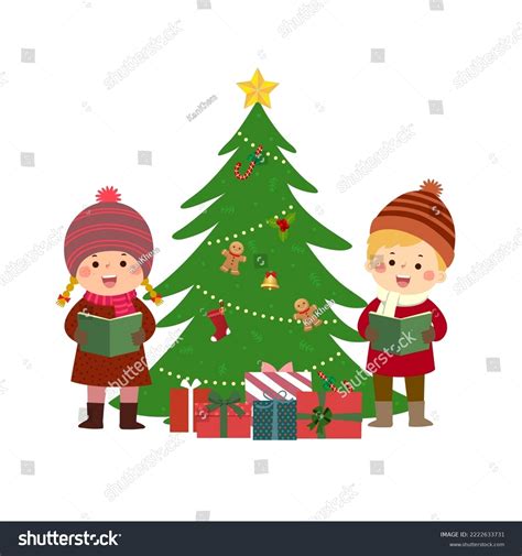 Happy Kids Singing Christmas Carols Christmas Stock Vector Royalty