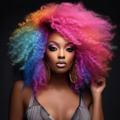 Premium Photo A Woman With Rainbow Hair And A Rainbow Colored Wig