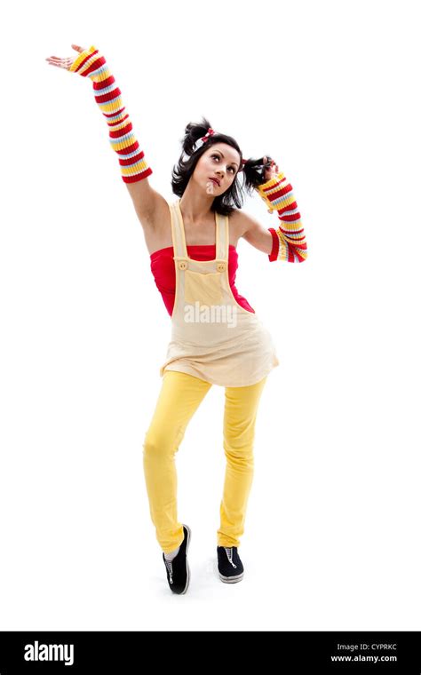 Sch Ne Lustige Latina M Dchen Hell Farbigen Armstulpen Und Pferdeschwanz Mit Roten Schleifen Im