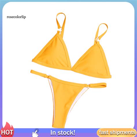 RR Sexy Women Summer Bikini Set Swimmer Solid Color Push Up Bra Briefs G String Shopee Malaysia