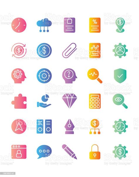 Basic Icon Set 30 Isolated On White Background Stock Illustration