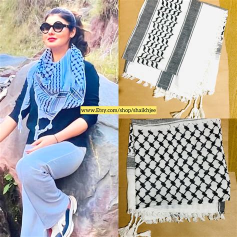 Black and White Palestinian Scarf Keffiyeh-arabic Shawl-premium Quality ...