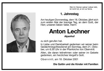 Traueranzeigen Von Anton Lechner Trauer Bz