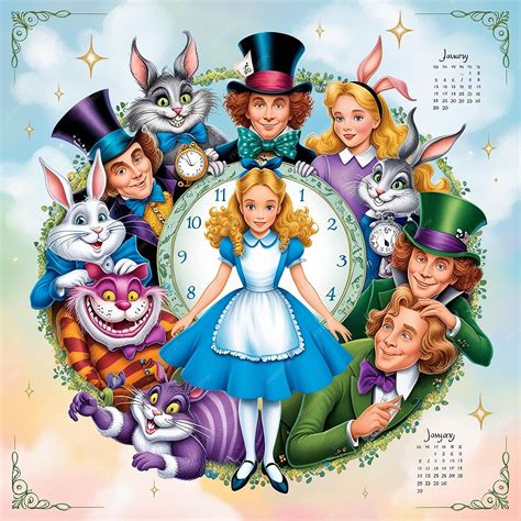 Classic Alice in Wonderland Characters Calendar | Premium AI-generated