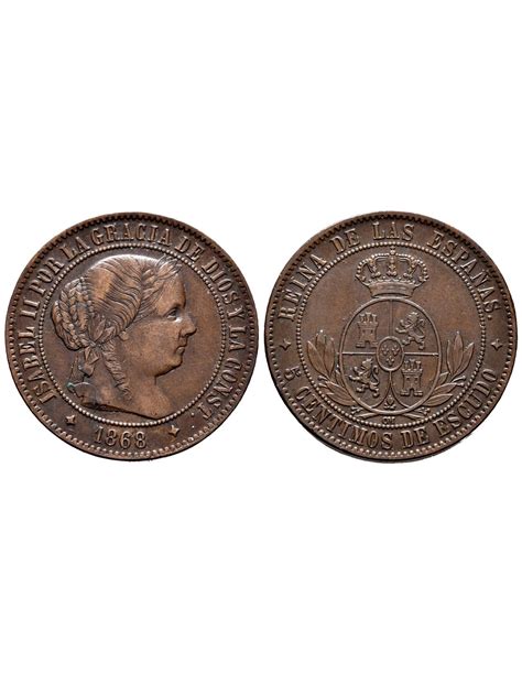 Cy15883 ISABEL II 5 Centimos De Escudo 1868 Jubia OM MBC